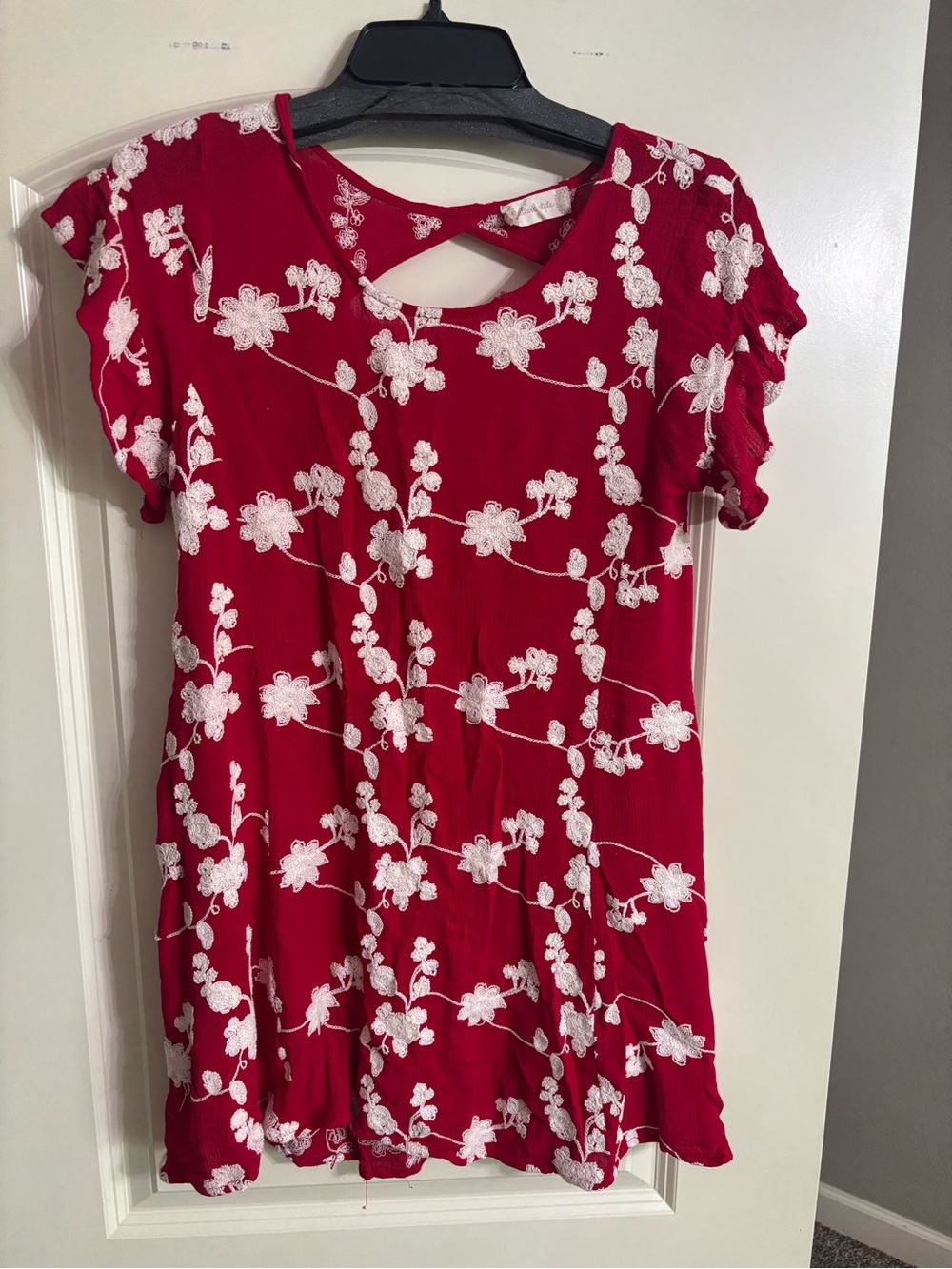 Altar'd State Red Dress with White Floral Embroidery